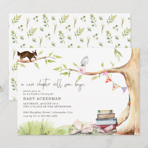 Woodland Forest Greenery BYGG A BIBLIOTEK BABY Inbjudningar