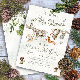Woodland Forest Gren Animals Boho Baby Shower Inbjudningar
