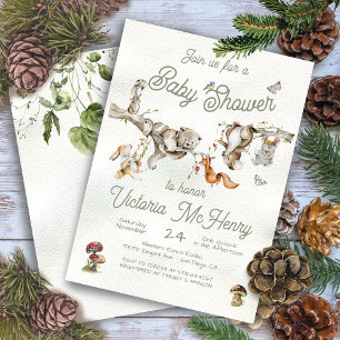 Woodland Forest Gren Animals Boho Baby Shower Inbjudningar