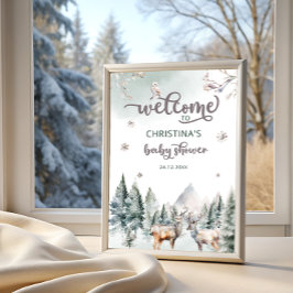 Woodland Forest Hjort Winter Baby Shower Välkommen Poster