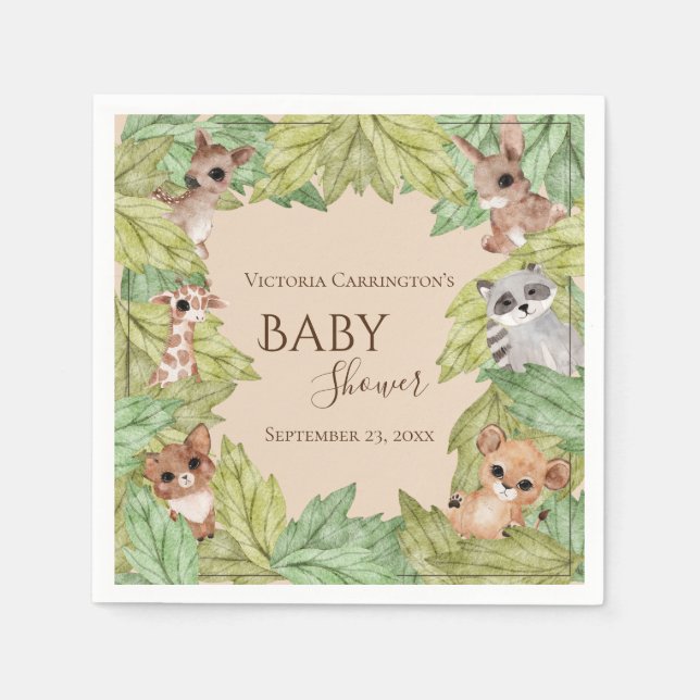 Woodland Forest Jungle Animals Greenery Baby Pappersservett (Framsidan)