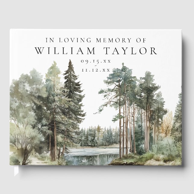 Woodland Forest Lake In Loving Memory Funeral Gästböcker (Framsida)