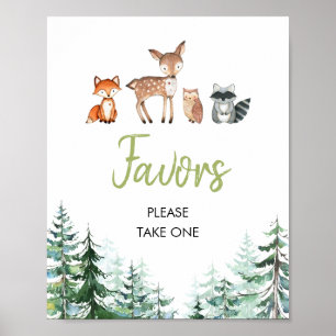 Woodland Forest Oh Boy Baby Shower Favues Sign Poster