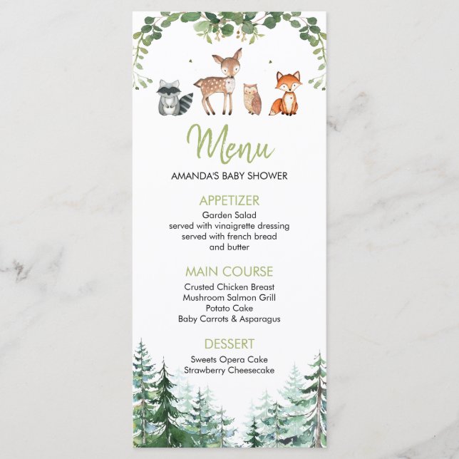 Woodland Forest Oh Boy Baby Shower Meny (Framsida)
