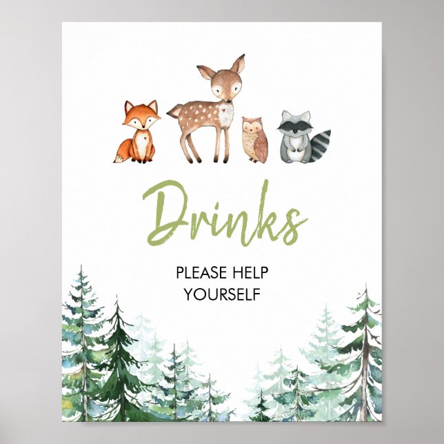 Woodland Forest Oh Boy Baby Shower Snacks Drinks Poster (Framsidan)