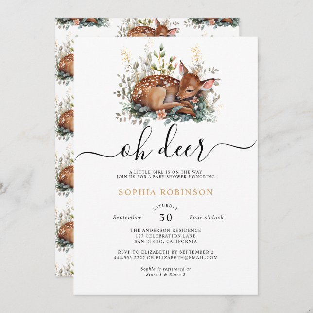 Woodland Forest Oh Hjort Baby Shower Inbjudningar (Fram/baksida)