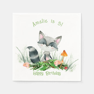 Woodland Forest Raccoon Cute Birthday Napkins Pappersservett