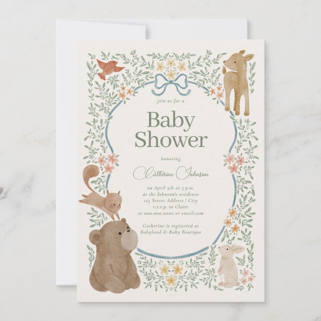 Woodland Forest Watercolor Animals Boy Baby Shower Inbjudningar (Framsida)