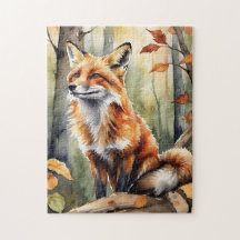 Woodland Forest Watercolor Fox Fall Autumn