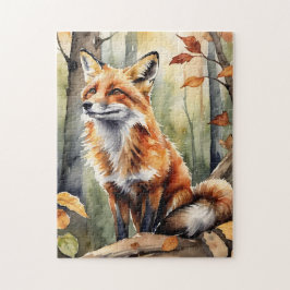 Woodland Forest Watercolor Fox Fall Autumn Pussel