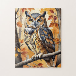 Woodland Forest Watercolor Owl Fall Animal Pussel
