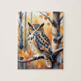 Woodland Forest Watercolor Owl Fall Animal Pussel