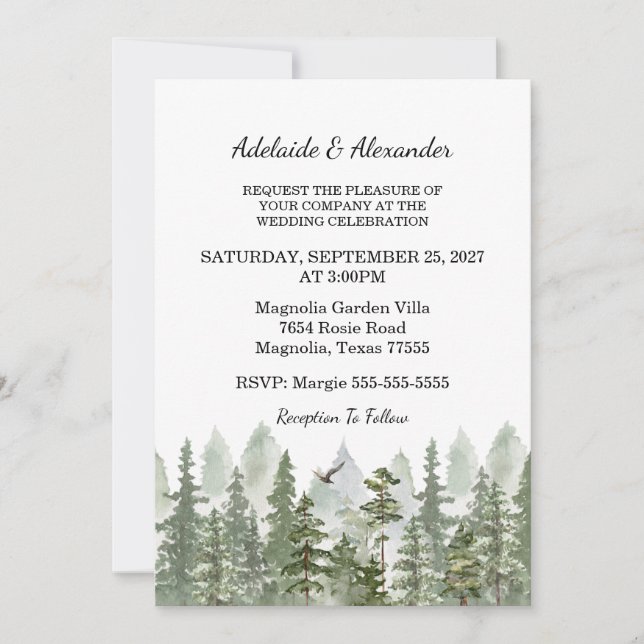 Woodland Forest Wedding Green Inbjudningar (Framsida)