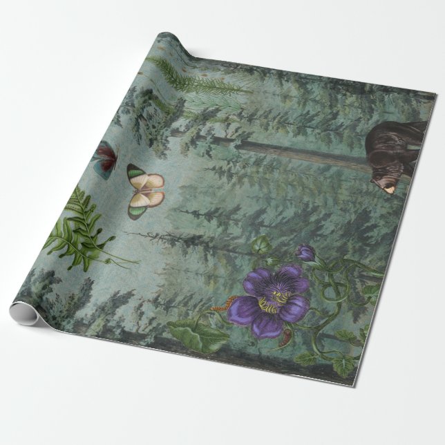 Woodland Forest Wildlife Bear, Butterfly Decoupage Presentpapper (Utrullad)