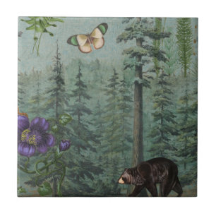 Woodland Forest Wildlife Bear, Butterfly, Natur S Kakelplatta