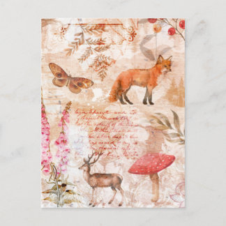 Woodland Forest Wildlife Fox Hjort Butterfly Autum Vykort