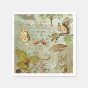 Woodland Forest Wildlife Squirrel, Uggla, Decoupag Pappersservett