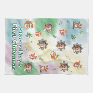 Woodland Första julfoto Baby Blanket Kökshandduk
