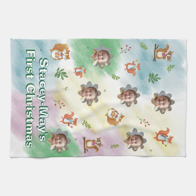 Woodland Första julfoto Baby Blanket Kökshandduk (Horisontell)