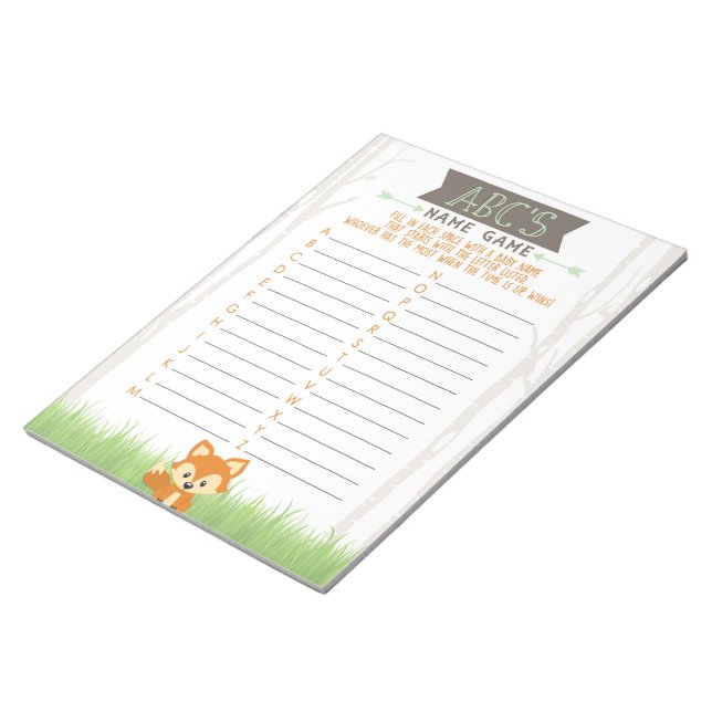 Woodland Fox ABC Baby Shower Game Pack Anteckningsblock (Vinklad)