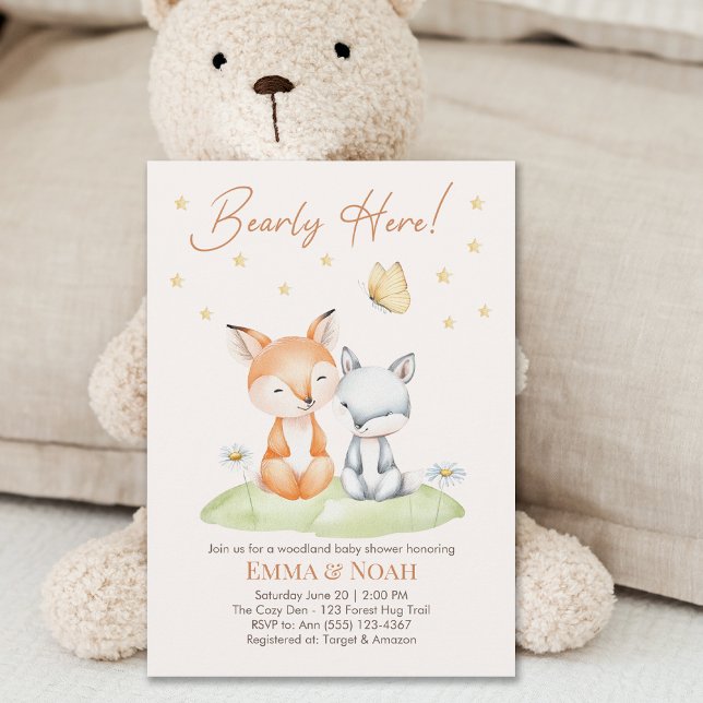 Woodland Fox and Bear Neutral Baby Shower Inbjudningar (Skapare uppladdad)