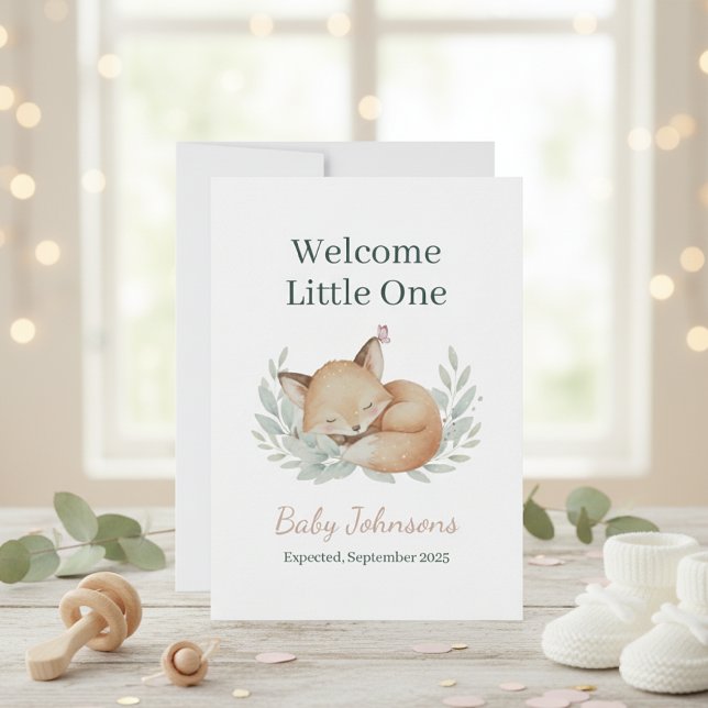 Woodland Fox and Owl Watercolor Baby Announcement  (Skapare uppladdad)