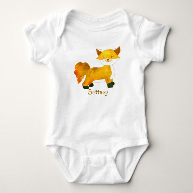 Woodland Fox + Anpassade Namn Baby T-shirts (Framsida)