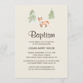 Woodland Fox Baby Baptism Inbjudningar