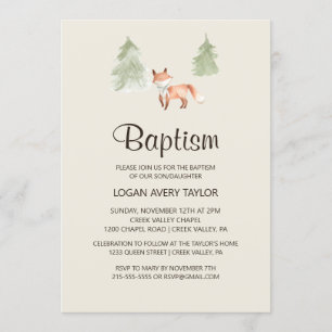 Woodland Fox Baby Baptism Inbjudningar