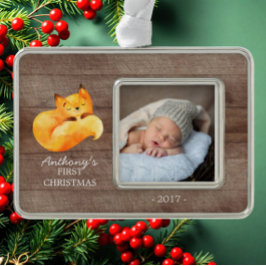 Woodland Fox Baby, första julfoto Ornament
