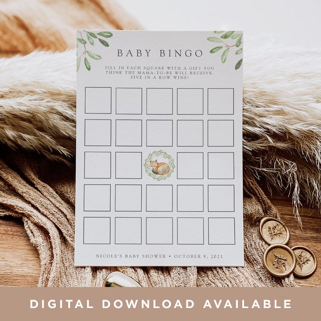 Woodland Fox Baby Shower Bingo Game Card Inbjudningar (Skapare uppladdad)