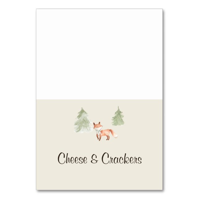 Woodland Fox Baby Shower Buffet Food Labels Bordsnummer (Framsidan)