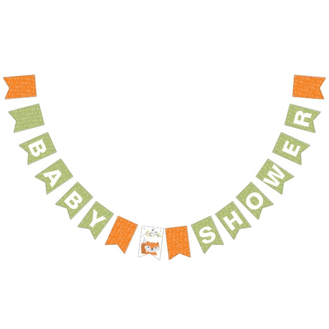 Woodland Fox Baby Shower Bunting Flaggor (Alla)