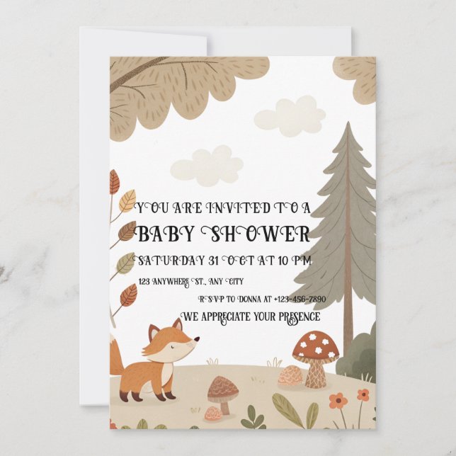 Woodland Fox Baby Shower Invitation Inbjudningar (Framsida)