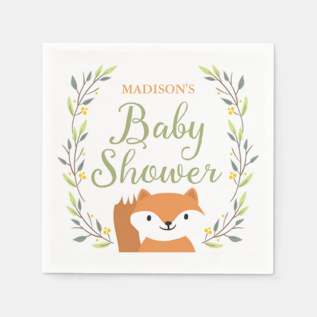Woodland Fox Baby Shower Napkins Pappersservett (Framsidan)