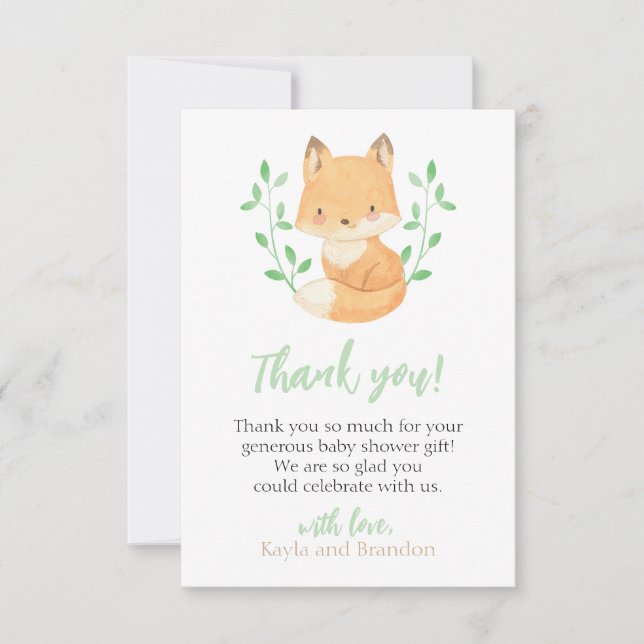 Woodland Fox Baby Shower Tack Kort (Framsida)