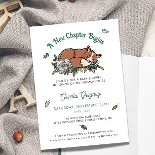 Woodland Fox Bok Theter Baby Shower Inbjudningar