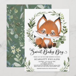 Woodland Fox Botanical Greenery Boy Shower Inbjudningar