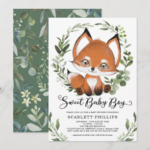 Woodland Fox Botanical Greenery Boy Shower Inbjudningar