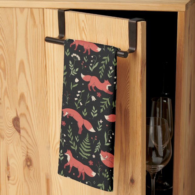 Woodland Fox Botanical Mönster Kökshandduk (Thirds Fold)