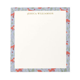 Woodland Fox Botanical Mönster Personlig Namn Anteckningsblock