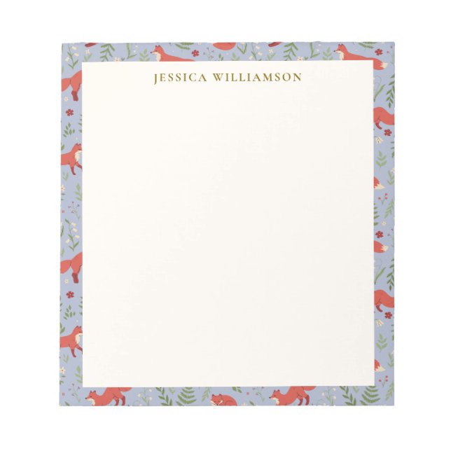 Woodland Fox Botanical Mönster Personlig Namn Anteckningsblock (Framsida)