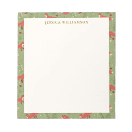 Woodland Fox Botanical Mönster Personlig Namn Anteckningsblock