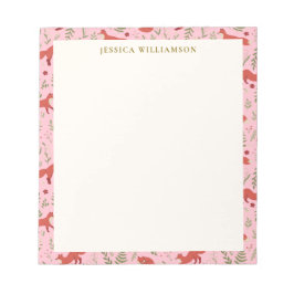 Woodland Fox Botanical Pattern Personalized Name Anteckningsblock