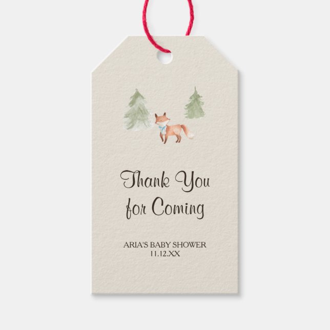 Woodland Fox Boy Shower Favor Presentetikett (Framsidan)