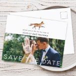 Woodland Fox Bröllop spara datum Photo Meddelande Vykort<br><div class="desc">Modern vattenfärgsfox bröllop spara datum-vykort. Lägg till ditt favoritfoto och all text är ett mallformat.</div>