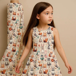 Woodland Fox Bunny Watercolor Boho Nursery Fabric Tyg