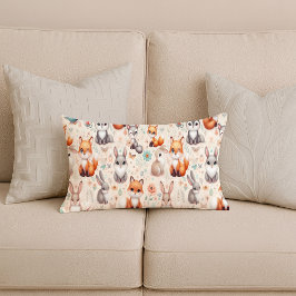 Woodland Fox Bunny Watercolor Nursery Lumbar Pillo Lumbarkudde