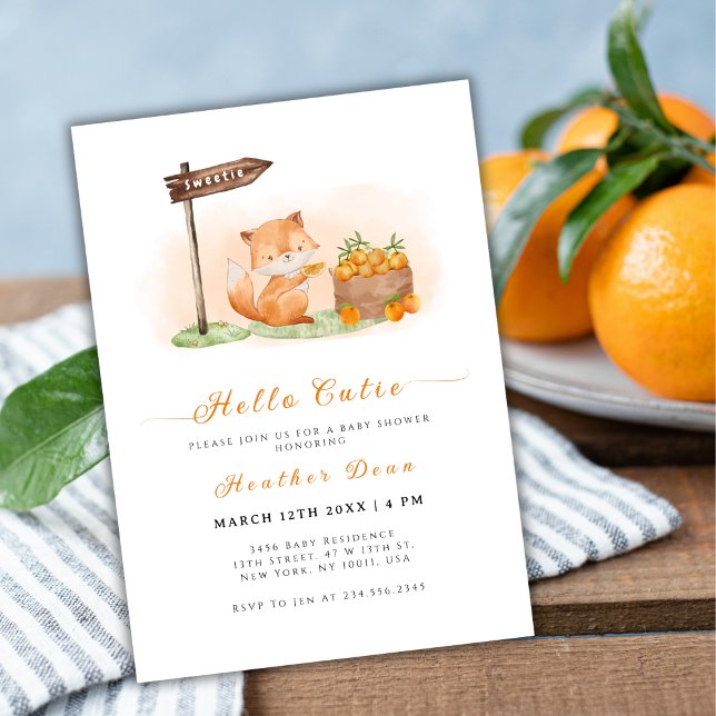 Woodland Fox Citrus Orange Farm Baby Shower Inbjudningar (Woodland Fox Citrus Orange Farm Baby Shower Invitation)