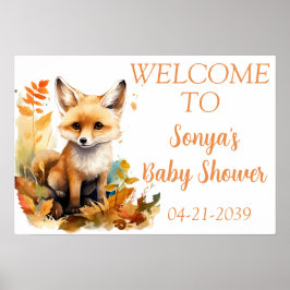 Woodland Fox Cute Baby Shower Blommigt Välkommen Poster